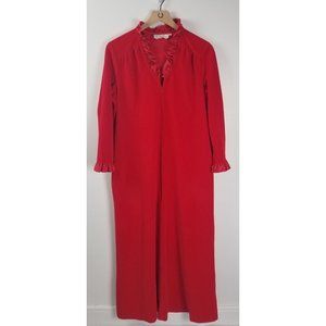 Vintage Correlations Women's Sz. S Red Long 1/2 Zip Up Velour Robe W/ Pockets